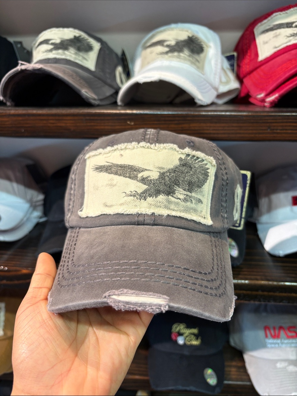Distressed Eagle Patch Baseball Cap - Charcoal